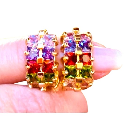 Gold Multicolor Gemstone Earrings - Picture 1 of 3